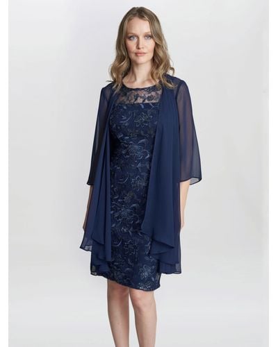 Gina Bacconi Petite Marla Embroidered Dress - Blue
