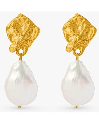 Orelia Molten Pearl Drop Earrings - Metallic