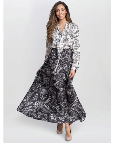 Gina Bacconi Dakota Satin Elastic Waist Skirt - Grey