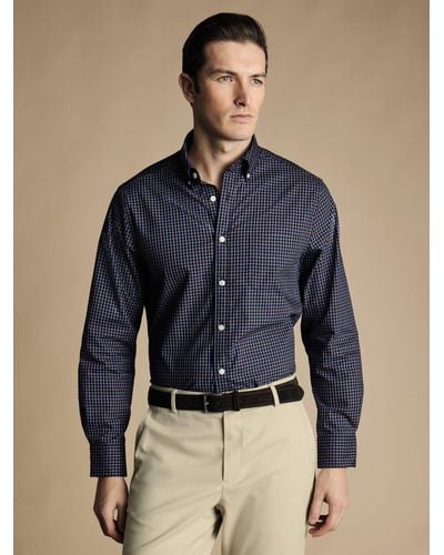 Charles Tyrwhitt Non-iron Stretch Poplin Check Slim Fit Shirt - Blue
