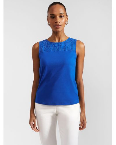 Hobbs Paige Broderie Cotton Sleeveless Top - Blue