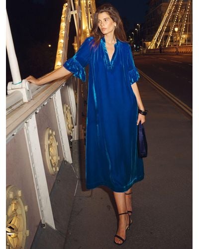 Nrby Tatiana Velvet Midi Dress - Blue