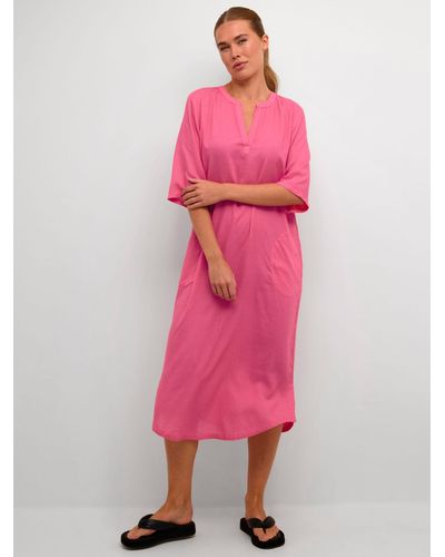 Kaffe Milia Midi Length Kaftan Linen Blend Dress - Pink