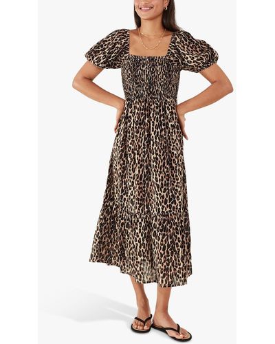 Accessorize Leopard Print Puff Sleeve Dress - Brown