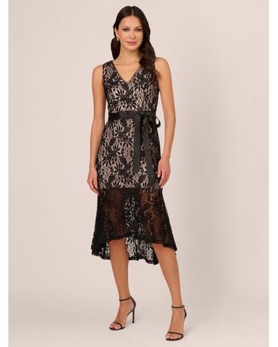 Adrianna Papell Lace Flounce Midi Dress - Natural