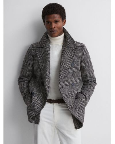 Reiss Brag Long Sleeve Large Check Coat - Grey