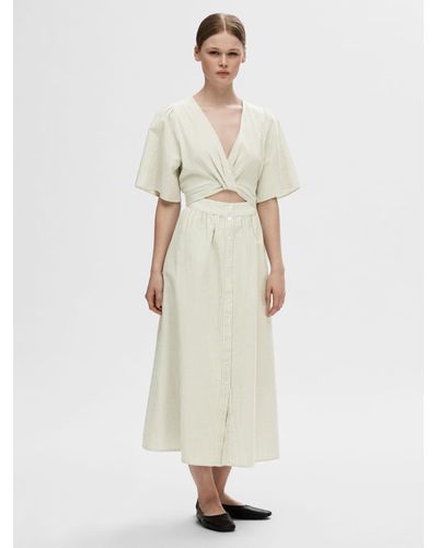SELECTED Vittoria Stripe Organic Cotton Midi Dress - White