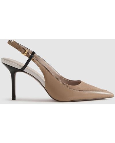 Reiss Leena Leather And Suede High Heel Court Shoes - Natural