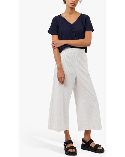 Great Plains Textured Stripe Cropped Wide Leg Trousers - White