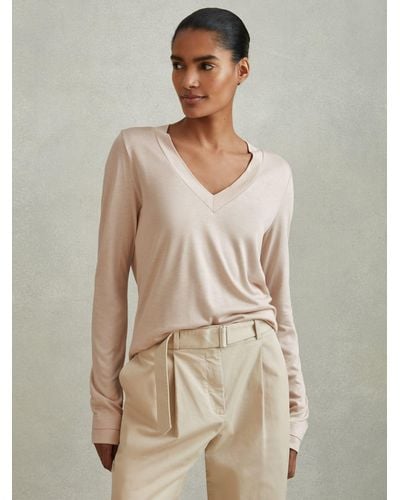 Reiss Brady V-neck Top - Natural