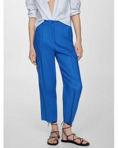 Mango Brunoli Linen Straight Trousers - Blue