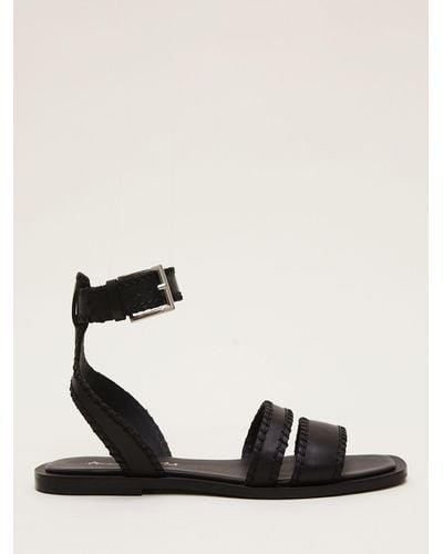 Phase Eight Leather Double Strap Flat Sandals - Black