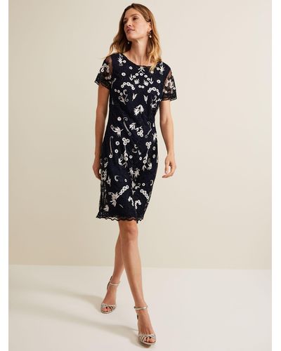 Phase Eight Florisa Floral Embroidered Dress - Blue