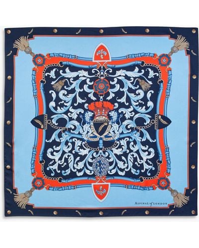 Aspinal of London Signature Shield Silk Square Scarf - Blue