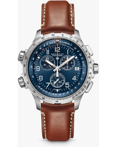 Hamilton H77922541 Khaki Aviation X-wind Gmt Chronograph Date Leather Strap Watch - Blue