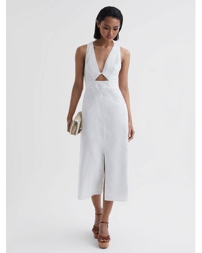 Reiss Rhoda Cut Out Linen Blend Midi Dress - White