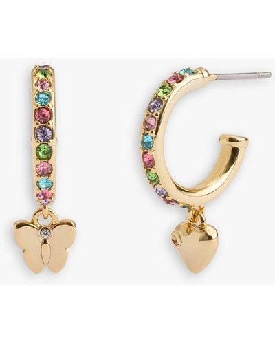 COACH Butterfly Heart Drop Pave Open Huggie Hoop Earrings - Multicolour