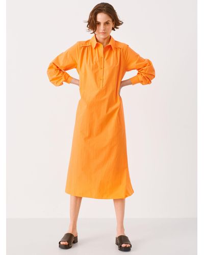 Part Two Smilla Cotton Long Sleeve Shirt Dress - Orange
