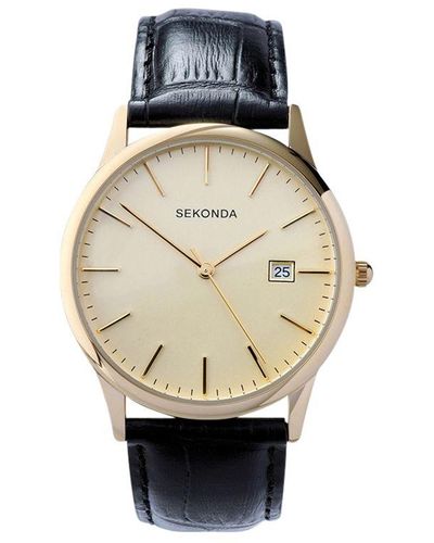 Sekonda 3697.27 Date Leather Strap Watch - Black