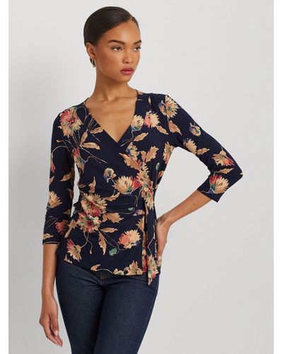 Ralph Lauren Lauren Jainab Floral Print Jersey Wrap Top - Blue