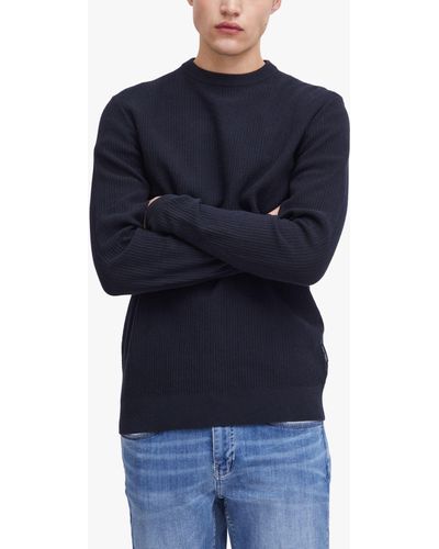 Casual Friday Karl Long Sleeve Crew Neck Knit Jumper - Blue