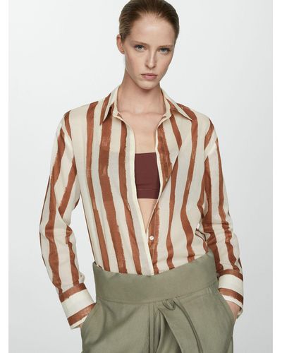 Mango Lineas Cotton Striped Shirt - Natural