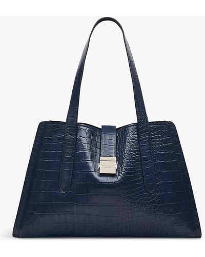 Radley Sloane Street Faux Croc Large Zip Top Shoulder Bag - Blue
