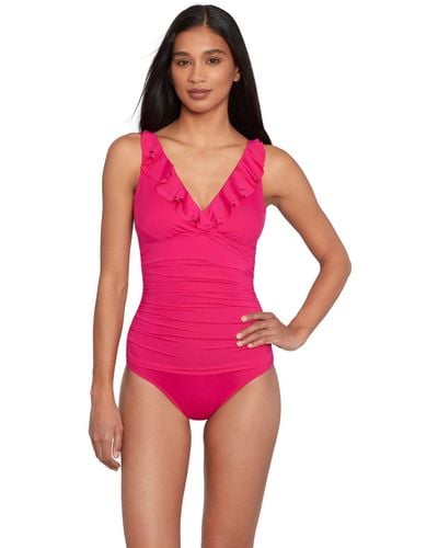 Ralph Lauren Lauren Ruffle Front Shaping Swimsuit - Pink