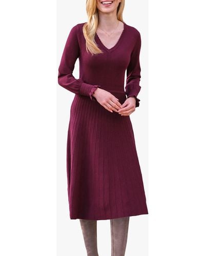 Pure Collection Scallop V-neck Knitted Dress - Purple