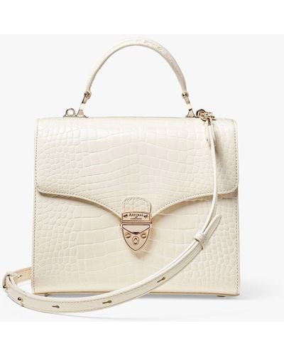 Aspinal of London Mayfair Croc Leather Cross Body Bag - White