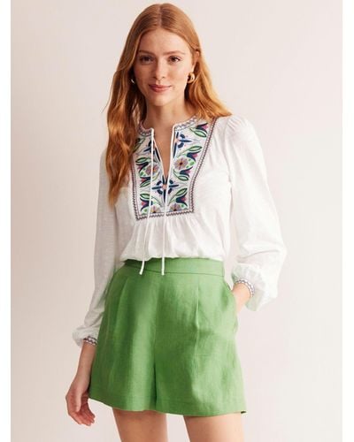 Boden Embroidered Cotton Yoke Detail Top - Green