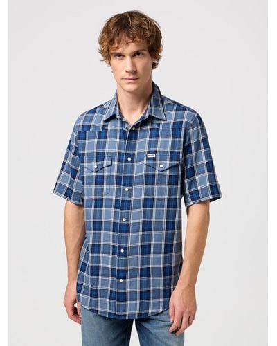 Wrangler Western Short Sleeve Check Shirt - Blue