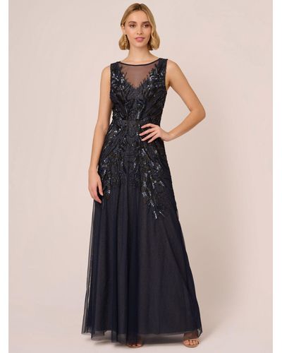 Adrianna Papell Bead Metallic Mesh Maxi Dress - Blue