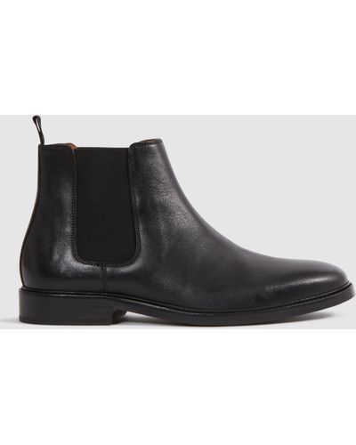 Reiss Renor Elasticated-panel Leather Ankle Boots - Black