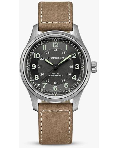 Hamilton H70545550 Khaki Field Automatic Leather Strap Watch - Multicolour