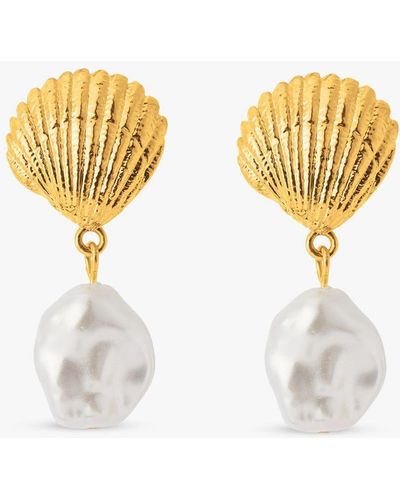 Orelia Shell & Pearl Drop Earrings - Metallic
