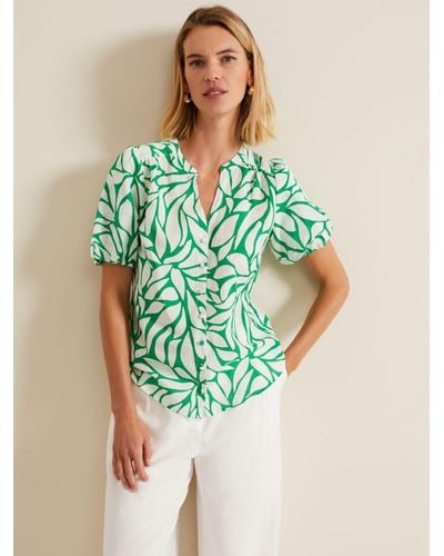Phase Eight Louanna Abstract Print Linen Blend Shirt - Green