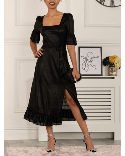 Jolie Moi Janice Square Neck Frill Midi Dress - Black