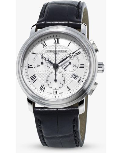 Frederique Constant Fc-292mc4p6 Classics Chronograph Date Leather Strap Watch - White