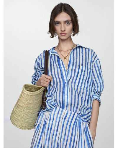 Mango Brenda Striped Cotton Shirt - Blue