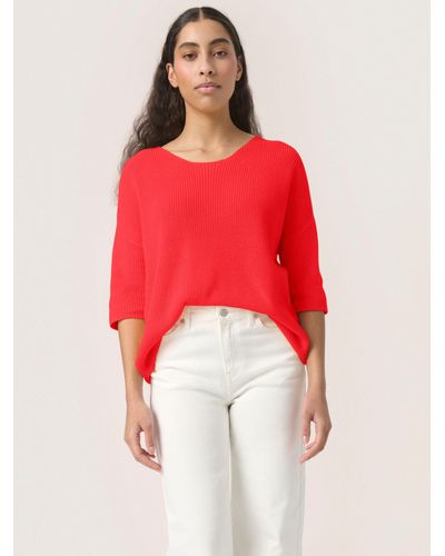 Soaked In Luxury Tuesday Cotton Blend Half Sleeve Jumper - Red