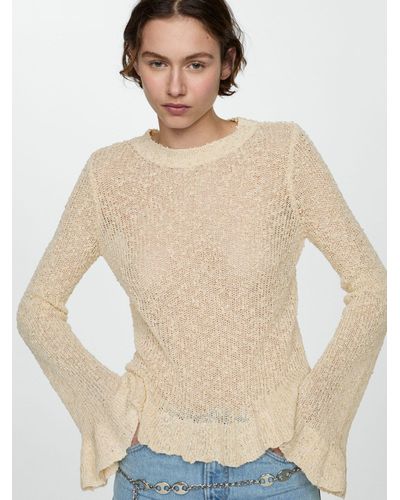 Mango Laos Textured Fluted Hem Jumper - Natural