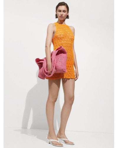 Mango Paloms Crochet Knit Mini Dress - Orange