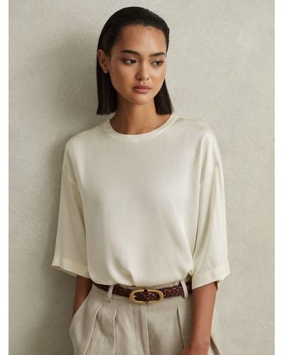 Reiss Anya Relaxed Satin Blouse - Natural