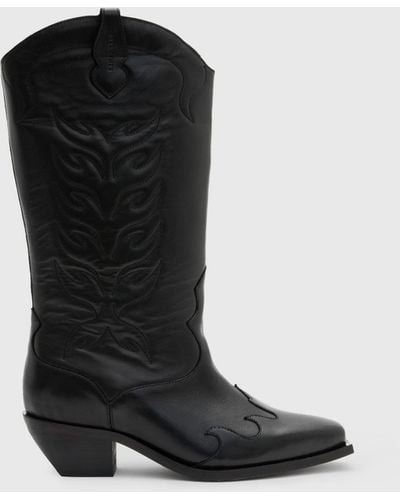 AllSaints Dolly Leather Cowboy Boots - Black