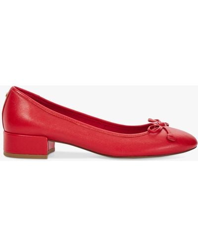 Dune Hollies Leather Block Heel Ballet Court Shoes - Red