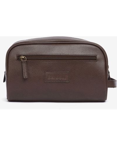 Barbour Leather Wash Bag - Brown