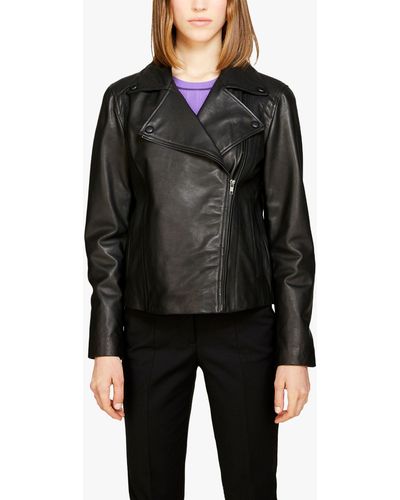 Sisley Regular Fit Leather Biker Jacket - Black