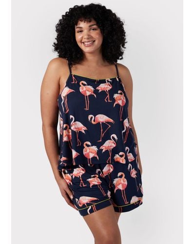 Chelsea Peers Curve Flamingo Print Cami Short Pyjamas - Blue