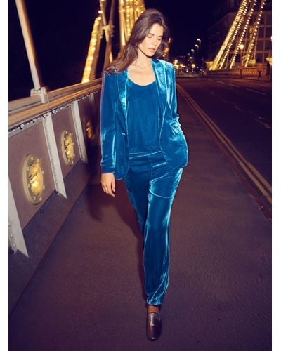Nrby Thea Silk Blend Velvet Trousers - Blue